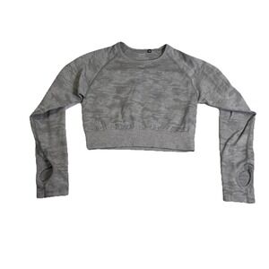 AYBL Camo‎ Seamless Crop Top Women Large Grey Excellent Long Sleeve Thumbholes